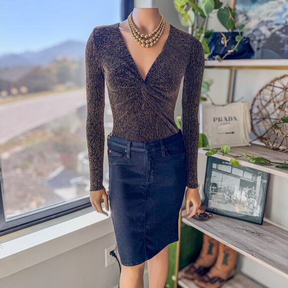 NWT Miami of Francescas Metallic Twist Front Stretch Long Sleeve Body Suit-Small - Picture 5 of 11